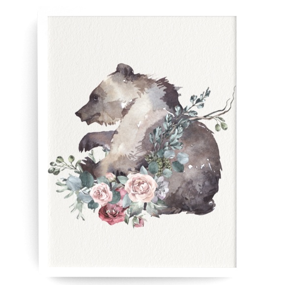 Other - Watercolor Floral Bear Wall Art Print Poster Unframed